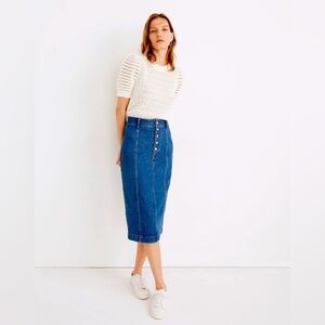 Stretch Denim Button-Front Midi Pencil Skirt MADEWELL